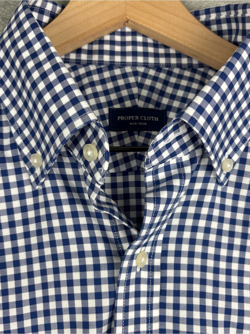 Proper Cloth Dress Shirt Mens 17 Supima Blue Gingham Check Non Iron